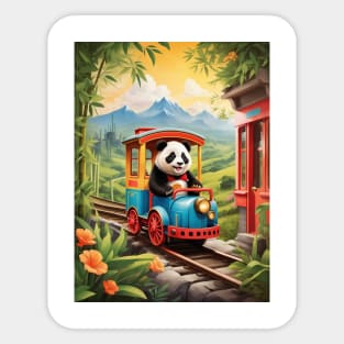 Adorable Panda Train Ride AI Art Sticker